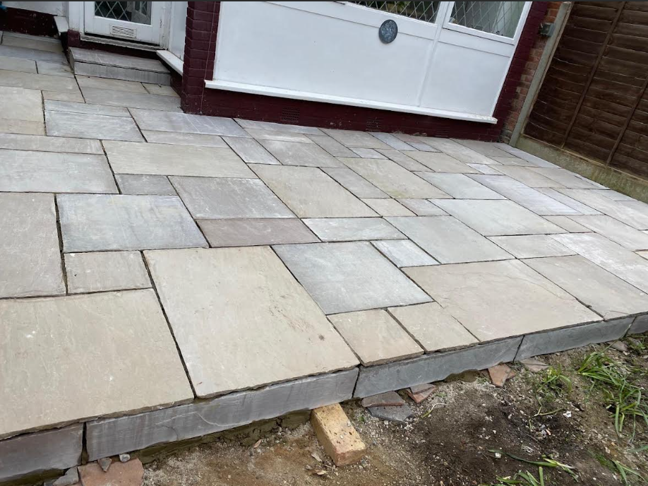 Garden patio with natural stone tiling