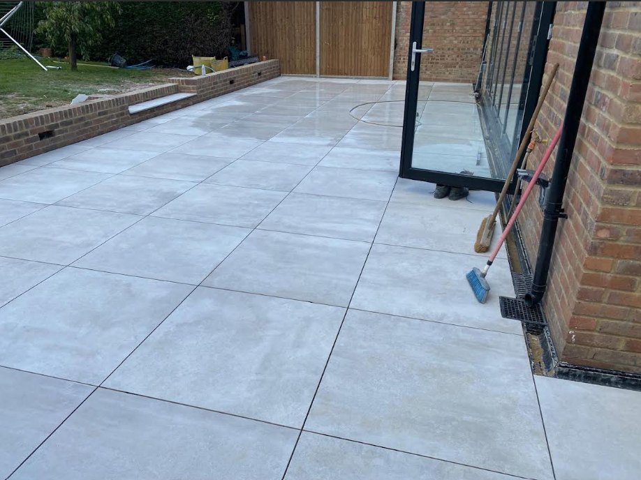 Garden patio tiling installation