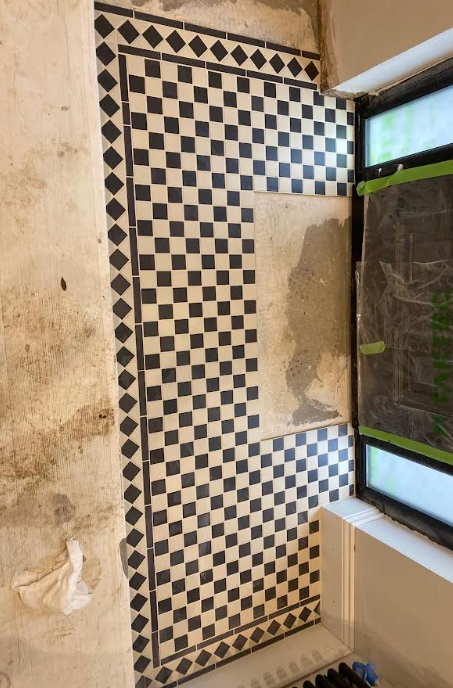 Checkered tile pattern installation